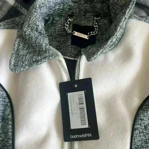 Boohoo man check western panel jacket grey sz small nwt - Picture 5 of 9